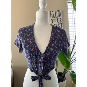 American eagle floral front tie crop top shirt xs